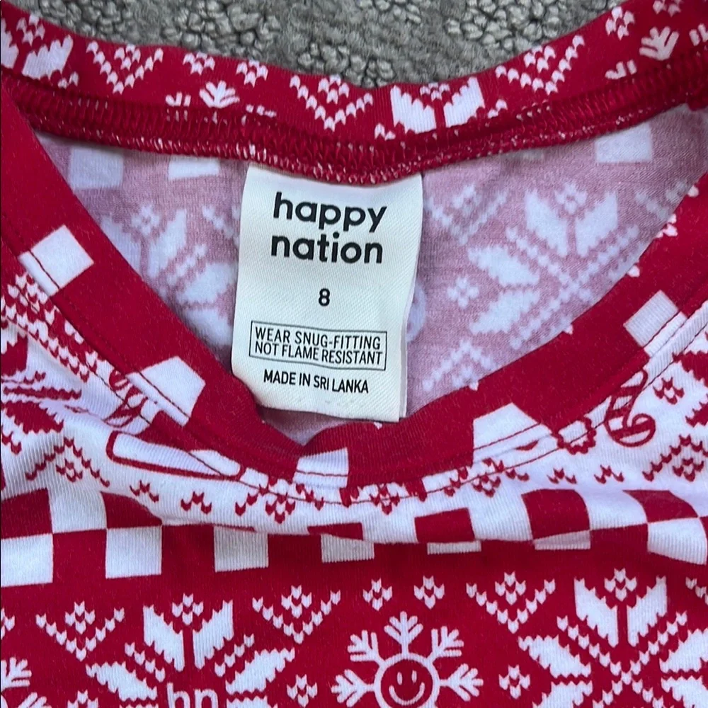 Happy Nation Festive Pajama Set Red and White Print Kids Size 8
